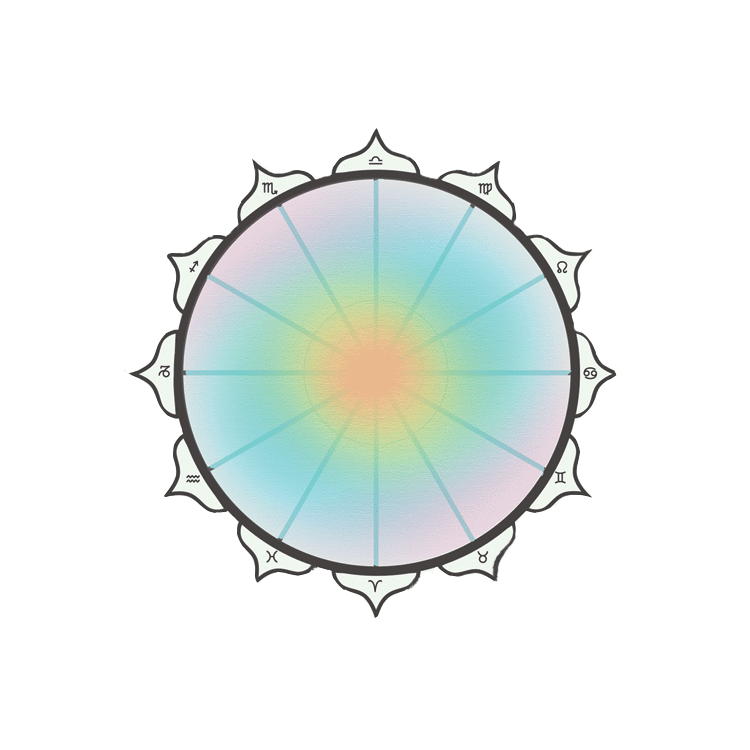 Zodiac wheel with 12 astrological signs and rainbow gradient